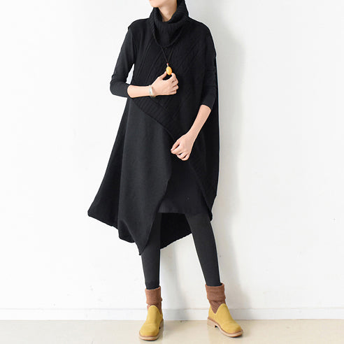 two pieces black knit dresses asymmetrical winter dress asymmetrical design 2024 winter