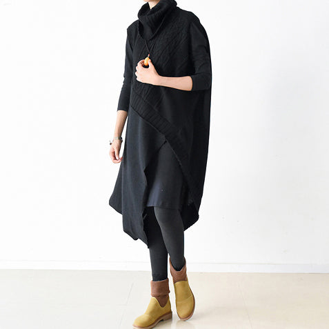 zweiteilige schwarze Strickkleider asymmetrisches Winterkleid asymmetrisches Design 2021 Winter