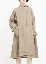 two ways to wear Fashion asymmetriccoats women khaki Midi jackets - SooLinen