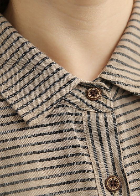 vintage Grey Peter Pan Collar button Striped Shirts Spring