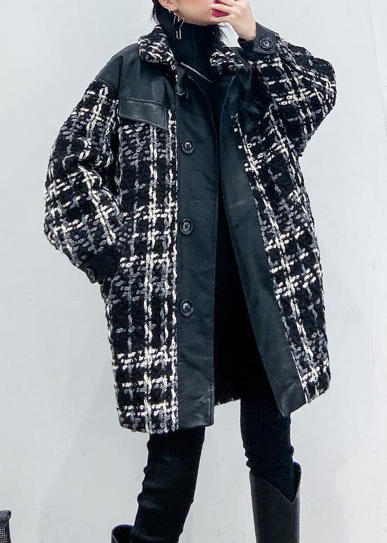 vintage Loose fitting Winter coat thick outwear plaid patchwork woolen coats - SooLinen