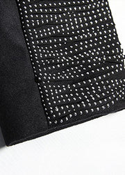 vintage Loose fitting Winter woolen outwear black print Notched woolen outwear - SooLinen