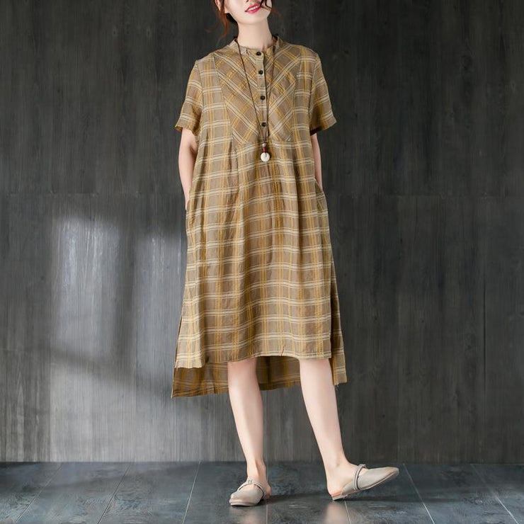 Vintage Midi-Baumwollkleid plus Größe Lattice Summer Women Dress mit Knopf