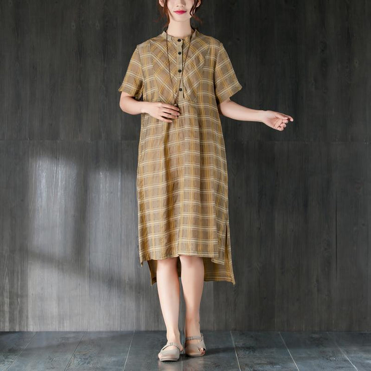 Vintage Midi-Baumwollkleid plus Größe Lattice Summer Women Dress mit Knopf