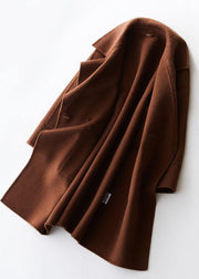 vintage beige Woolen Coat Women plus size medium length jackets big pockets woolen outwear lapel collar - SooLinen