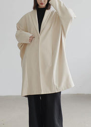 vintage beige wool overcoat Loose fitting Coats Batwing Sleeve pockets coats - SooLinen