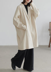 vintage beige wool overcoat Loose fitting Coats Batwing Sleeve pockets coats - SooLinen