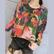 vintage belle print casual cotton sweater t shirt oversize o neck knit tops warm winter
