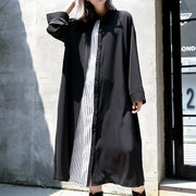 vintage black caftans oversized Turn-down Collar fall dresses Elegant patchwork baggy dresses