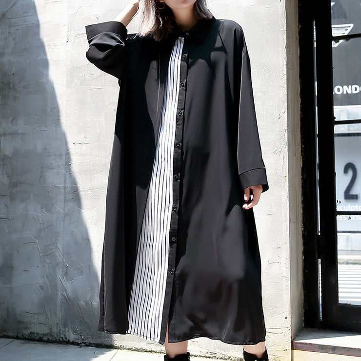 Vintage schwarze Kaftane übergroße Umlegekragen-Herbstkleider Elegante Patchwork-Baggy-Kleider