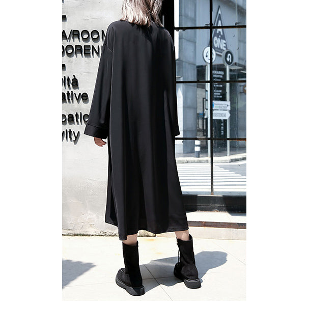 Vintage schwarze Kaftane übergroße Umlegekragen-Herbstkleider Elegante Patchwork-Baggy-Kleider