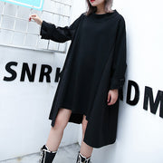 vintage black knee plus size traveling dress asymmetric Elegant O neck patchwork natural dress