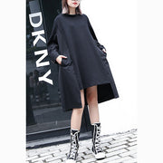 vintage black knee plus size traveling dress asymmetric Elegant O neck patchwork natural dress