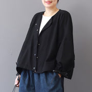 vintage black long coat Loose fitting stand collar Jackets & Coats Fashion long sleeve coats
