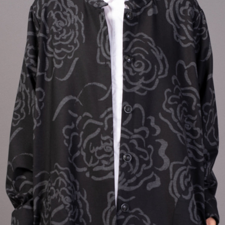vintage black print Winter coat plus size stand collar Coat 2018 pockets trench coat