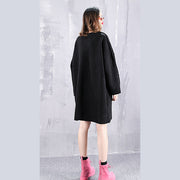 Vintage schwarze Oberteile aus reiner Wolle Übergroße O-Ausschnitt-Urlaubsoberteile Neue Taschen Wollkleidung