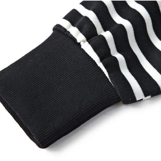 Vintage schwarz-weiß gestreifte lange Baumwollkleider übergroßes V-Ausschnitt-Baumwoll-Maxikleid feine seitlich offene Kaftane