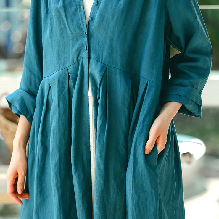 Vintage blauer Mantel übergroßer V-Ausschnitt Cinched Boutique Langarm Baggy Coat