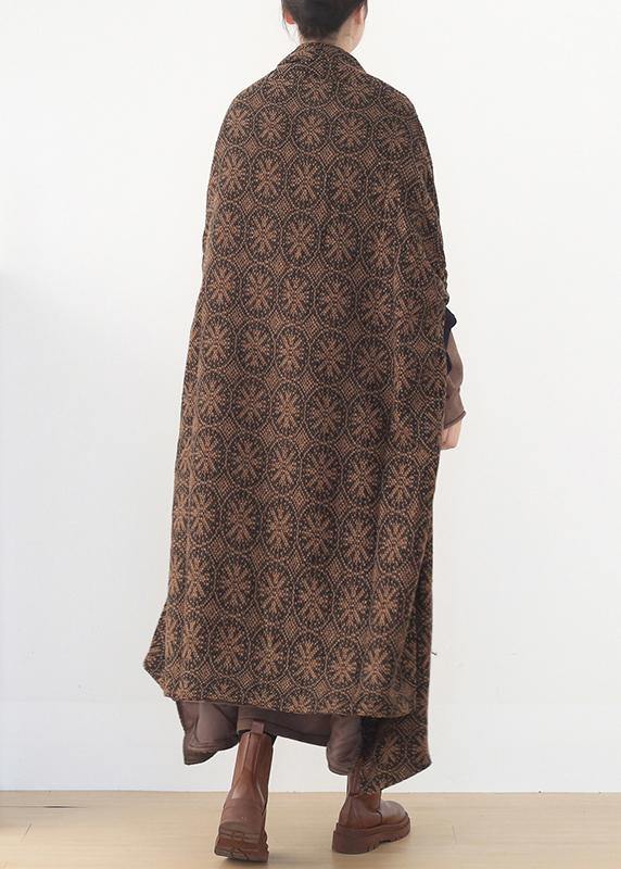 vintage brown wool coat plus size v neck trench coat cloak woolen outwear - SooLinen