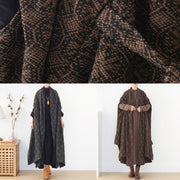 vintage brown wool coat plus size v neck trench coat cloak woolen outwear - SooLinen