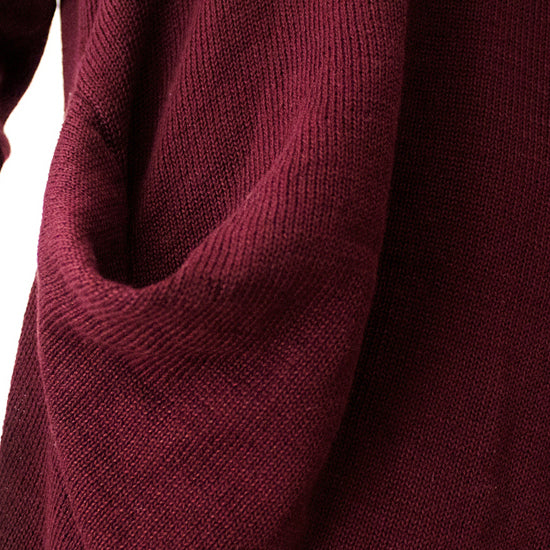 Vintage Burgund Strickkleider Herbstmode O-Ausschnitt Pullover Frauen Low High Design Lange Strickpullover