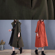 vintage casual Winter coat fall red hooded Coats Women - SooLinen