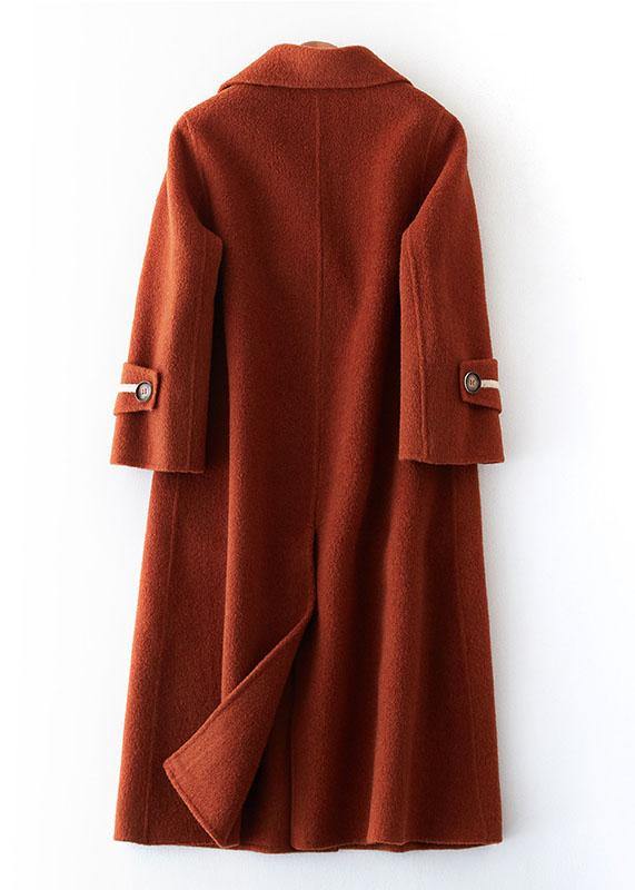 vintage chocolate Woolen Coats Women plus size long coat double breast woolen outwear Notched - SooLinen