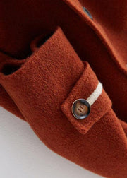 vintage chocolate Woolen Coats Women plus size long coat double breast woolen outwear Notched - SooLinen