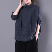 vintage cotton blended tops oversized casual women polo Collar Long sleeve green plaid shirt