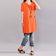 Vintage Baumwollblusen lässig Lässiges Rundhals-Kurzarm-Frauen-Orange-T-Shirt