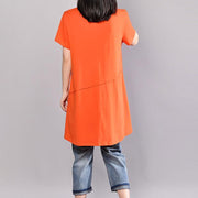 vintage cotton blouses casual Casual Round Neck Short Sleeve Women Orange T Shirt