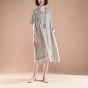 Vintage Baumwollkleid plus Größe Kurzarm gefälschte zweiteilige Sommer Casual Khaki Kleid