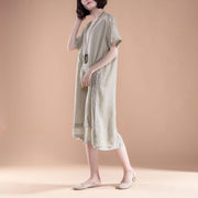 Vintage Baumwollkleid plus Größe Kurzarm gefälschte zweiteilige Sommer Casual Khaki Kleid