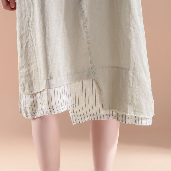 vintage cotton gown plus size Short Sleeve Fake Two-piece Summer Casual Khaki Dress