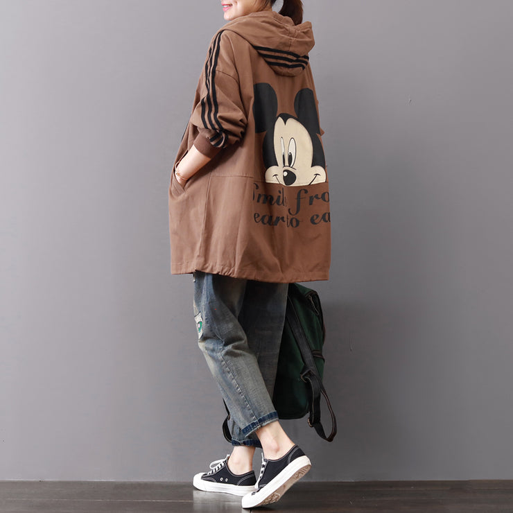 vintage dark khaki Midi-length cotton coats oversize cotton fine zippered hooded natural cotton coat