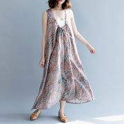 vintage floral linen maxi dress plus size O neck baggy dresses caftans boutique batwing Sleeve Extra large hem linen caftans