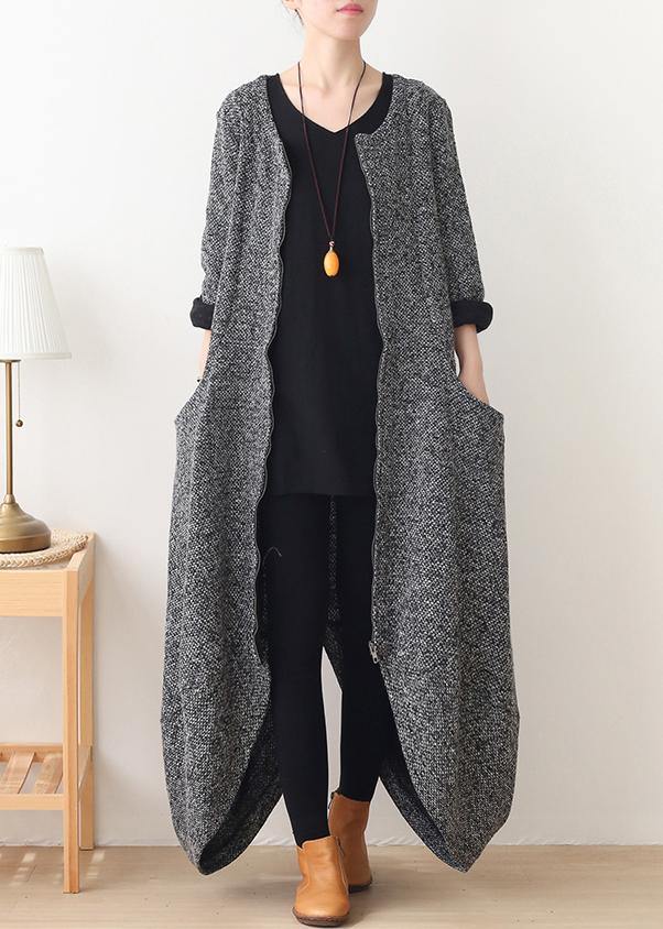 vintage gray woolen coats oversized Winter coat v neck asymmetric winter women coats - SooLinen