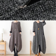 vintage gray woolen coats oversized Winter coat v neck asymmetric winter women coats - SooLinen