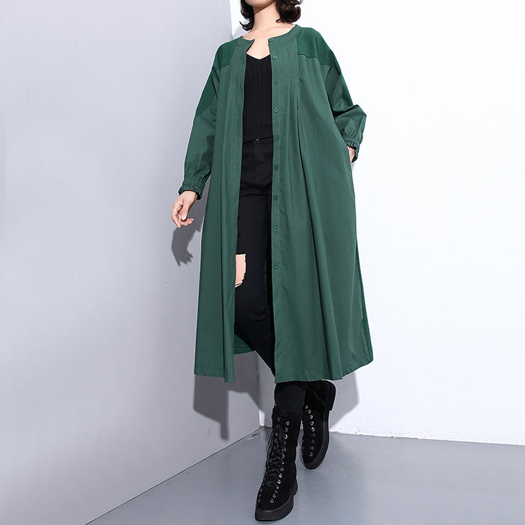 vintage green Coat plus size stand collar Winter coat women pockets patchwork Coats