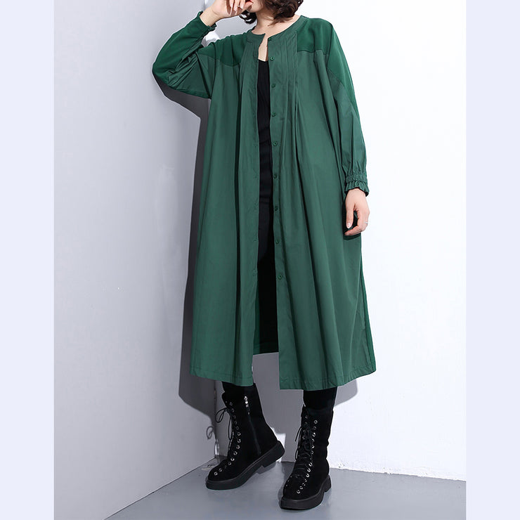 Vintage grün Mantel plus Größe Stehkragen Wintermantel Frauen Taschen Patchwork Mäntel