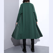 vintage green Coat plus size stand collar Winter coat women pockets patchwork Coats