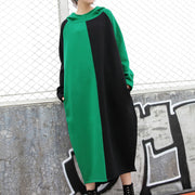 vintage green cotton caftans trendy plus size patchwork cotton clothing dress casual hooded caftans