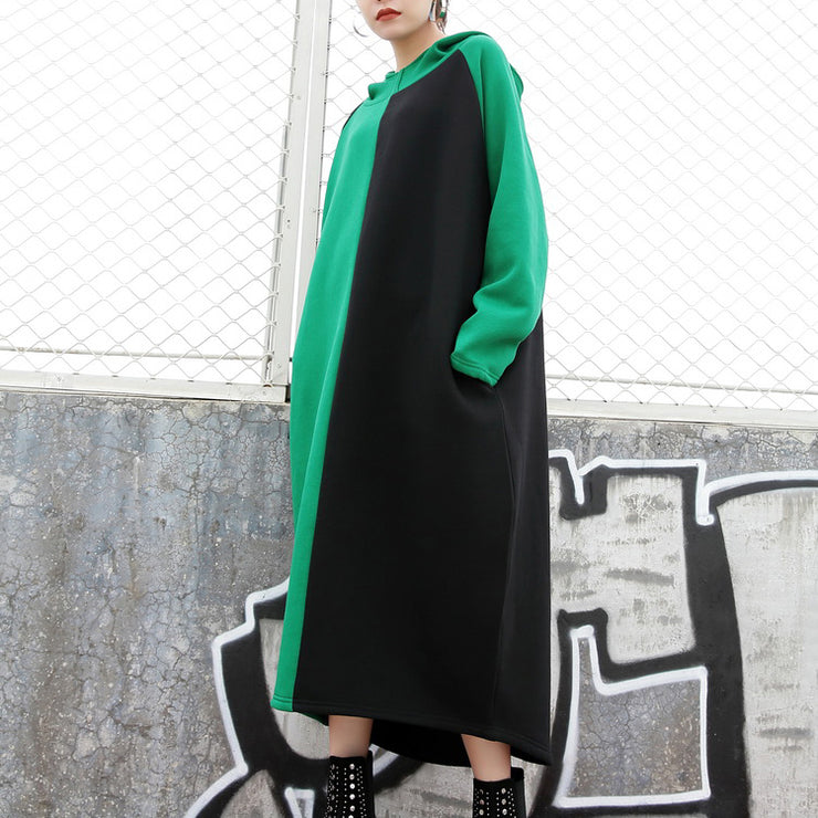 Vintage grüne Baumwollkaftane trendy plus Größe Patchwork-Baumwollkleidung Kleid lässige Kaftane mit Kapuze