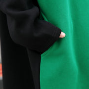 Vintage grüne Baumwollkaftane trendy plus Größe Patchwork-Baumwollkleidung Kleid lässige Kaftane mit Kapuze