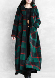 vintage green plaid Woolen Coat Women plus size Winter coat women coats Notched Button - SooLinen
