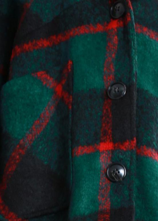 vintage green plaid Woolen Coat Women plus size Winter coat women coats Notched Button - SooLinen