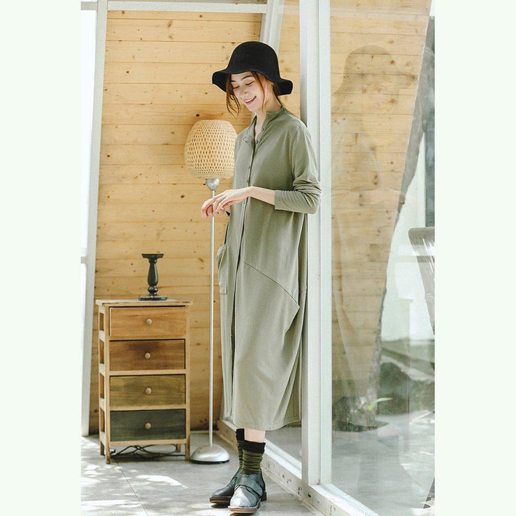vintage light green knit dresses plus size clothing stand collar winter dresses women asymmetric pockets pullover