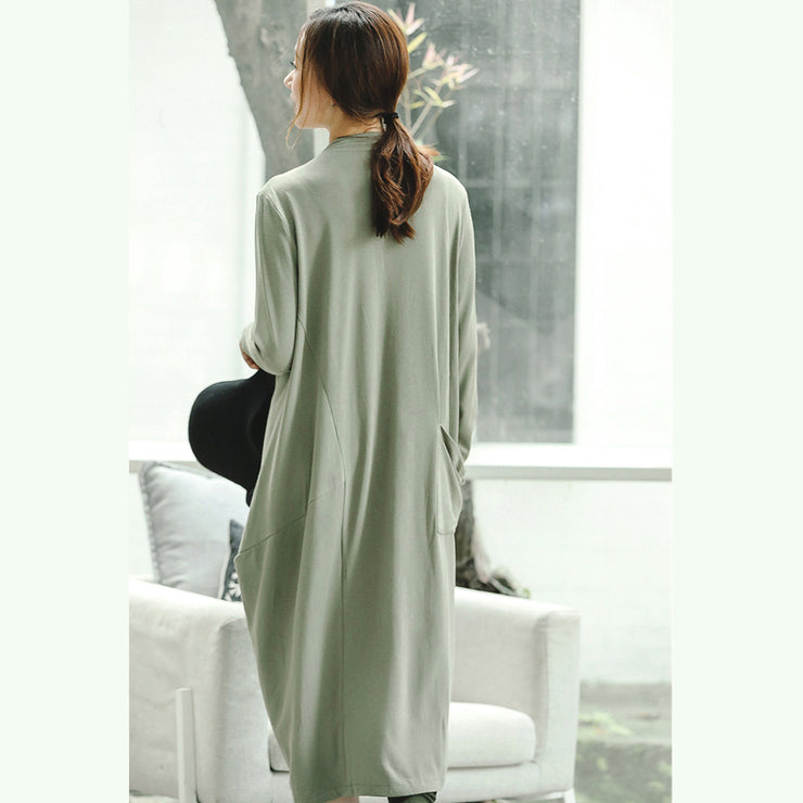 vintage light green knit dresses plus size clothing stand collar winter dresses women asymmetric pockets pullover