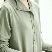 Vintage hellgrüne Strickkleider plus Größenkleidung Stehkragen Winterkleider Damen asymmetrische Taschen Pullover