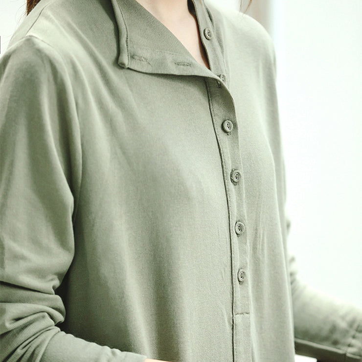 Vintage hellgrüne Strickkleider plus Größenkleidung Stehkragen Winterkleider Damen asymmetrische Taschen Pullover